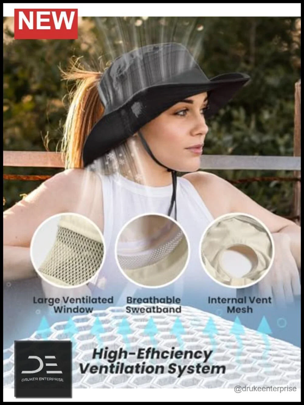 Bucket Hat with High Ponytail Opening, UPF 50+ Sun Protection, Waterproof,